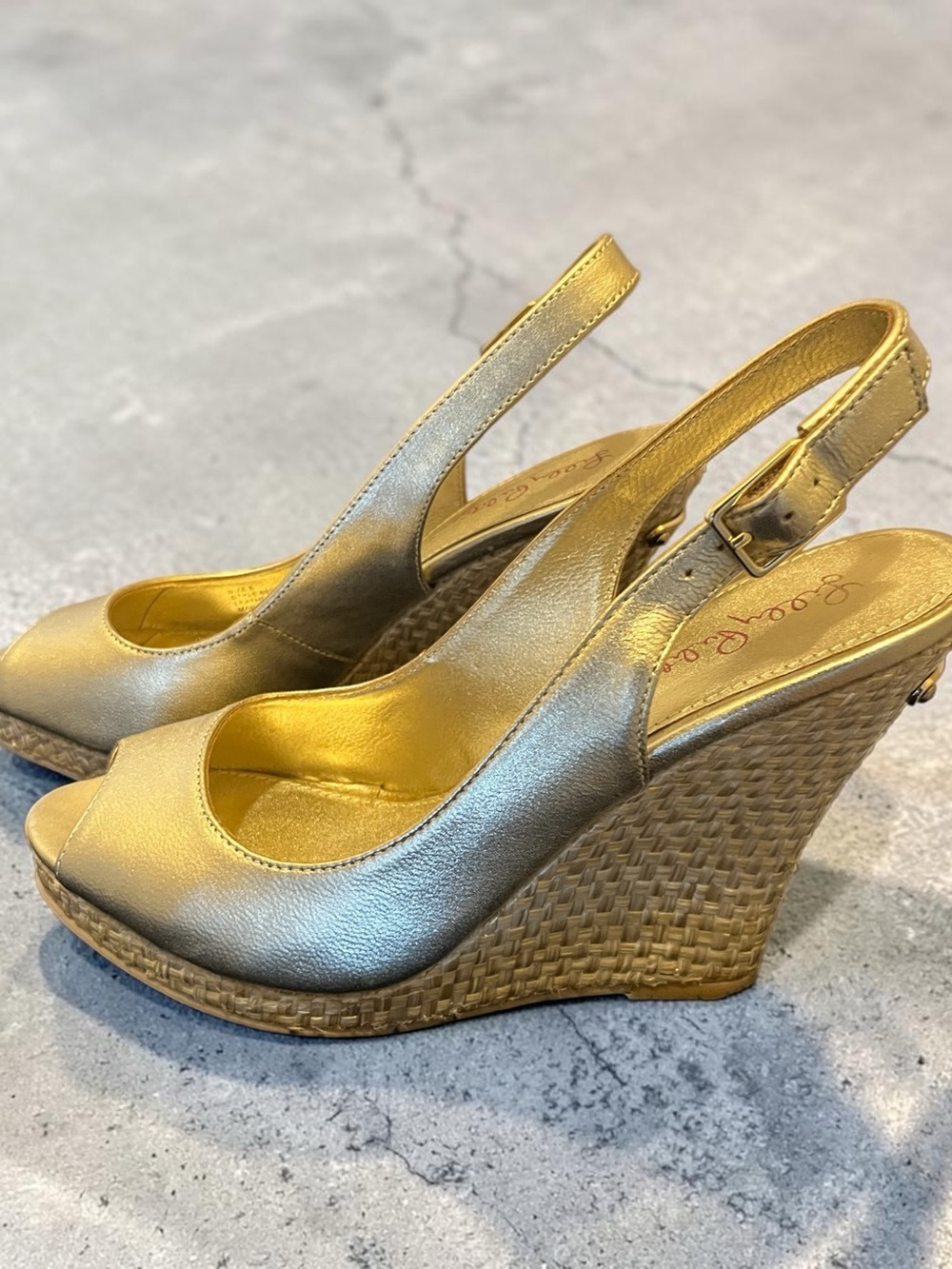 Lilly Pulitzer Metallic Gold Wedge Slingback Sandals